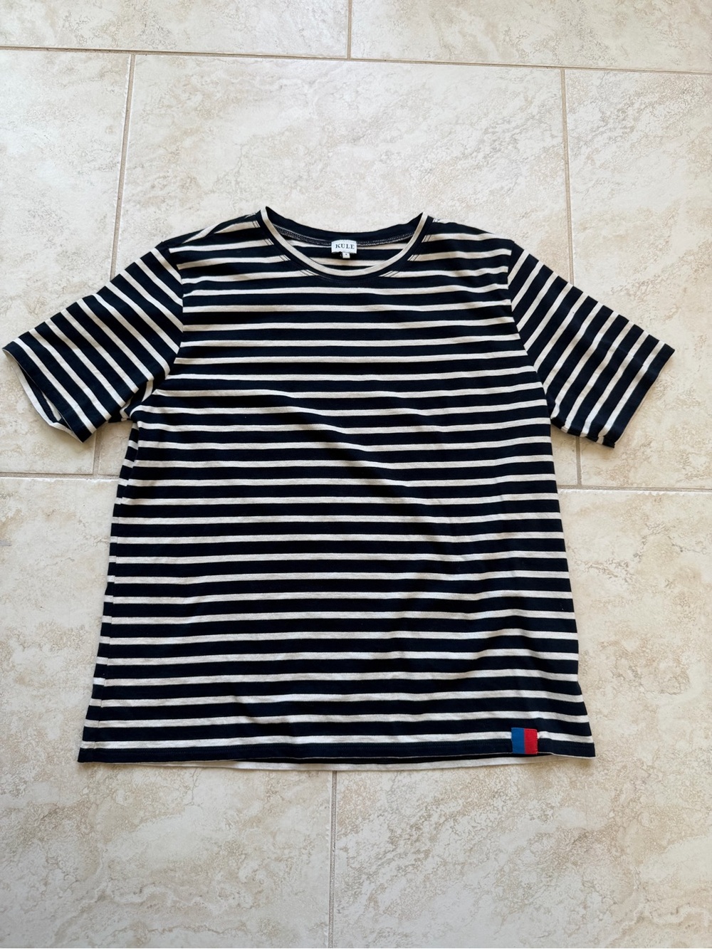 KULE Modern Navy Striped Short Sleeved Tee T Shirt